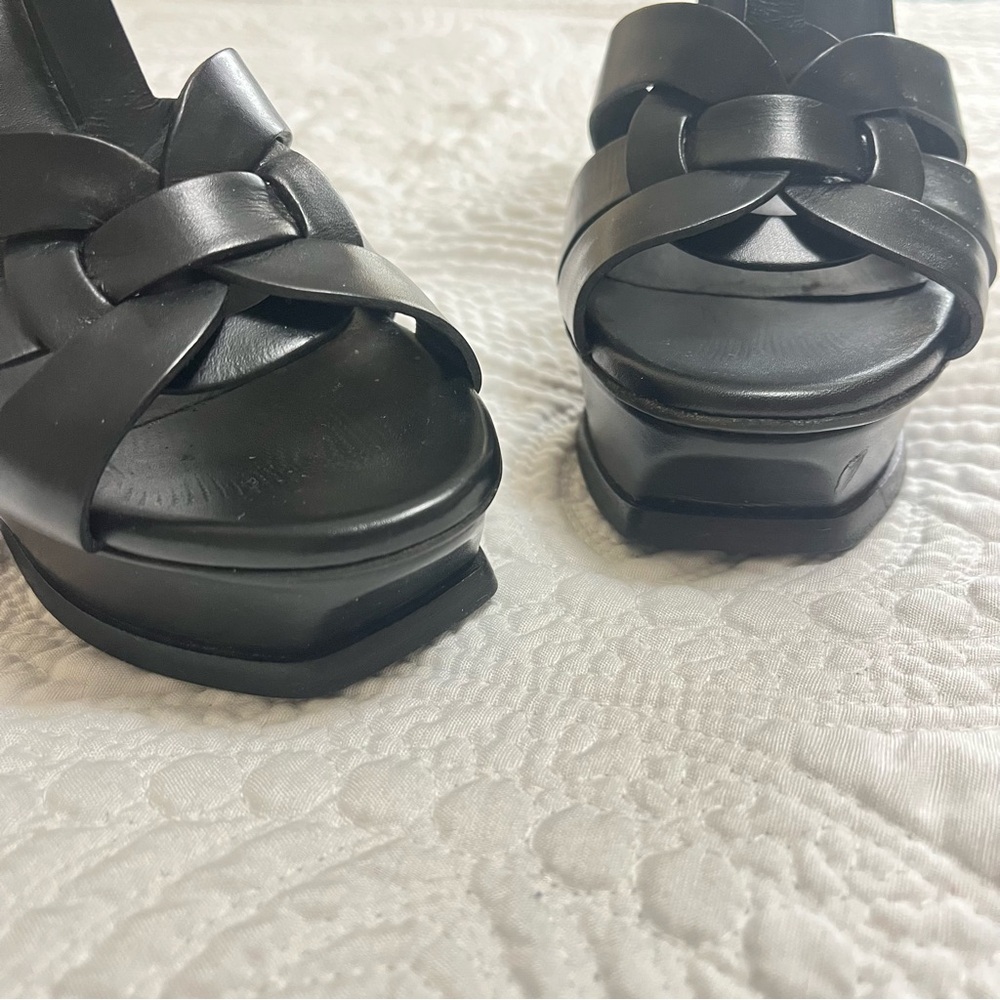 YVES SAINT LAURENT Tribute Heel Sandals Black Patent Leather 130mm Size 37.5 - Picture 5 of 12